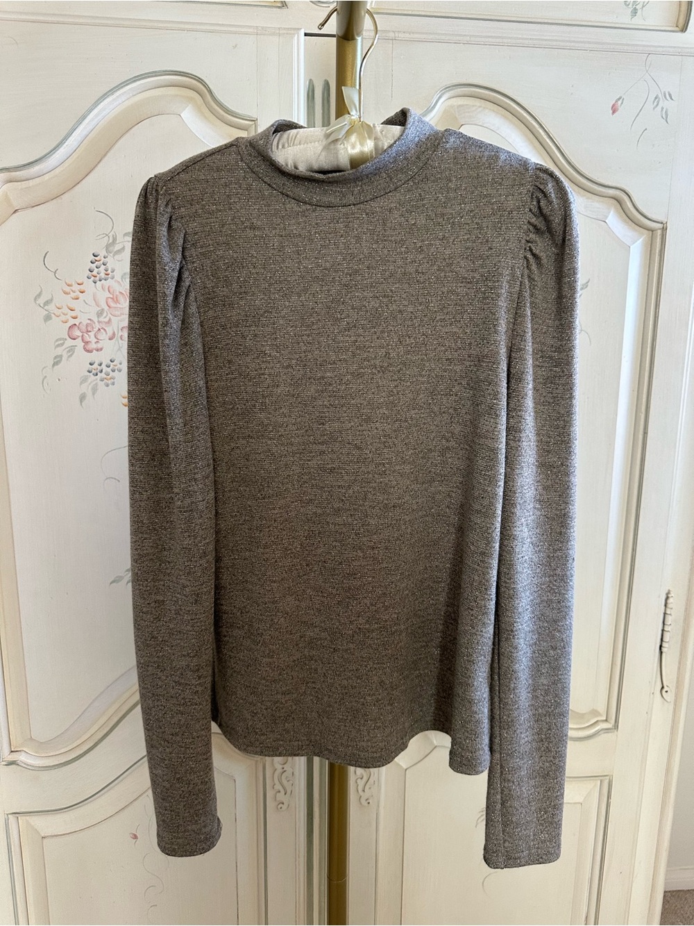 Anthropologie Heather Gray Long Sleeve Mock Neck Top With Subtle Sparkle ✨